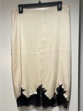 Zara Cream Midi Skirt with Black Lace Trim